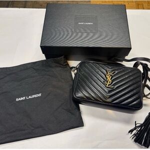 Saint Laurent Black Chevron Lou Camera Medium